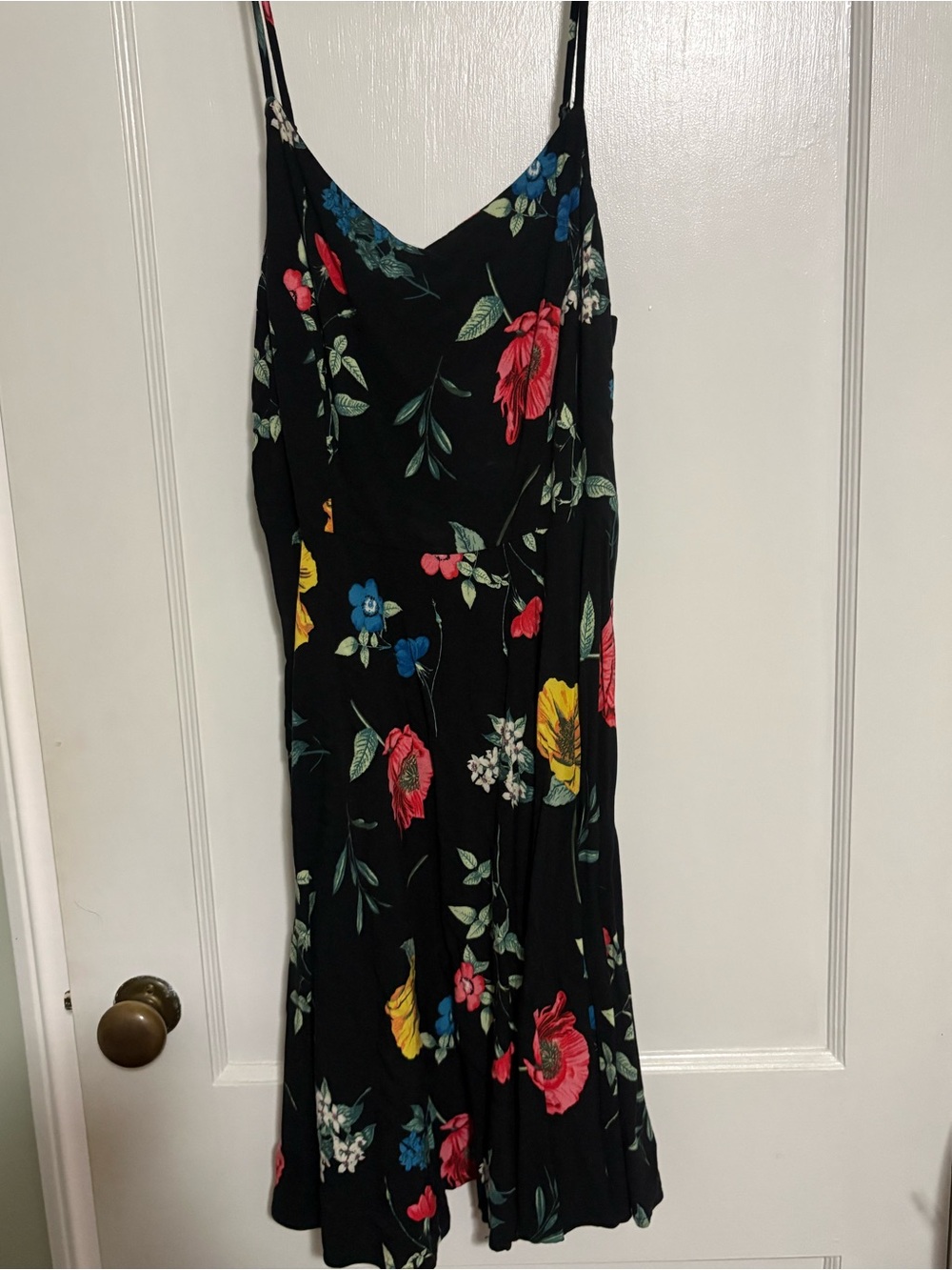 Old Navy Black Slip Midi Dress with Red, Yellow & Blue Floral Print